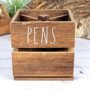 Rae Dunn PENS PENCILS Cup Spinning Wooden Holder